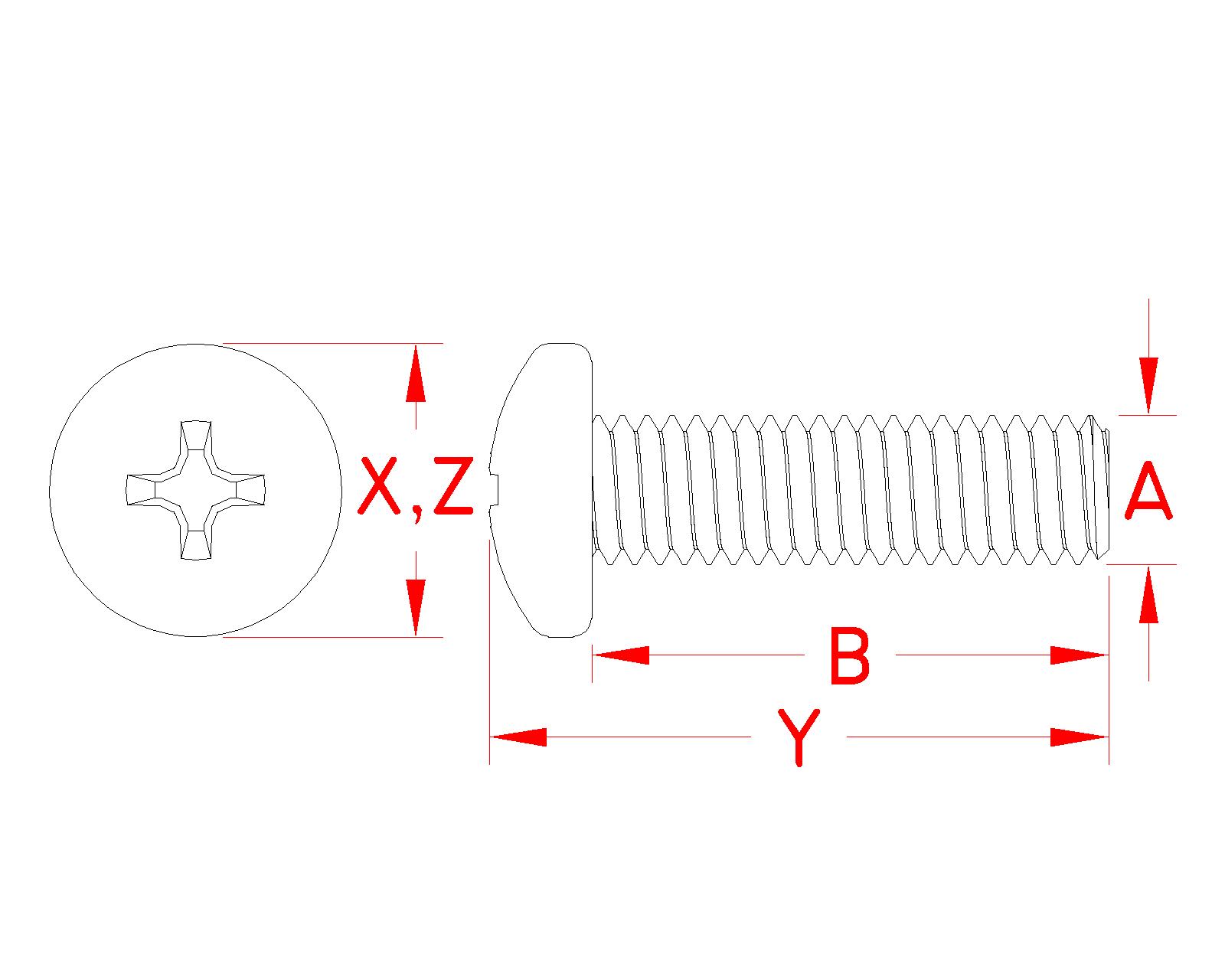 Machine Screw Panhead, Phillips Head, S0911-0, Line Drawing